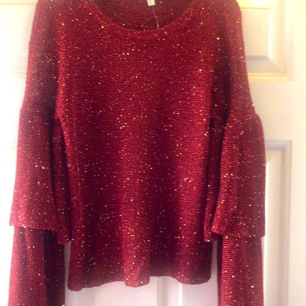 NWT! Gianni Bini, Rust colored Sweater with Gold Sequins inset! Size XS!